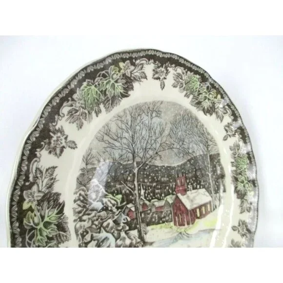 Johnson Bros FRIENDLY VILLAGE 10" DINNER PLATES School House England SET OF 4 - Picture 7 of 11